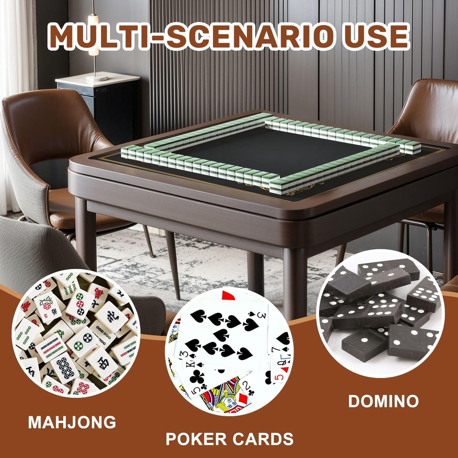 Mahjong Mat 31.5" x 31.5" Elegant Black Gold Ornamental Frame Vintage Flourishes Non-Slip Noise Reduction Mahjong Tiles Table Cover for Dominoes Poker Card Board and Tile Games Gift