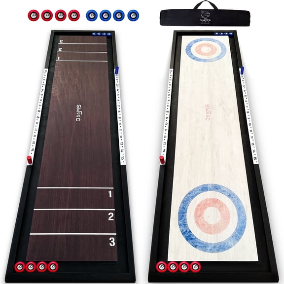 2-in-1 Premium Shuffleboard & Curling | 100% Solid Wood Shuffleboard Table