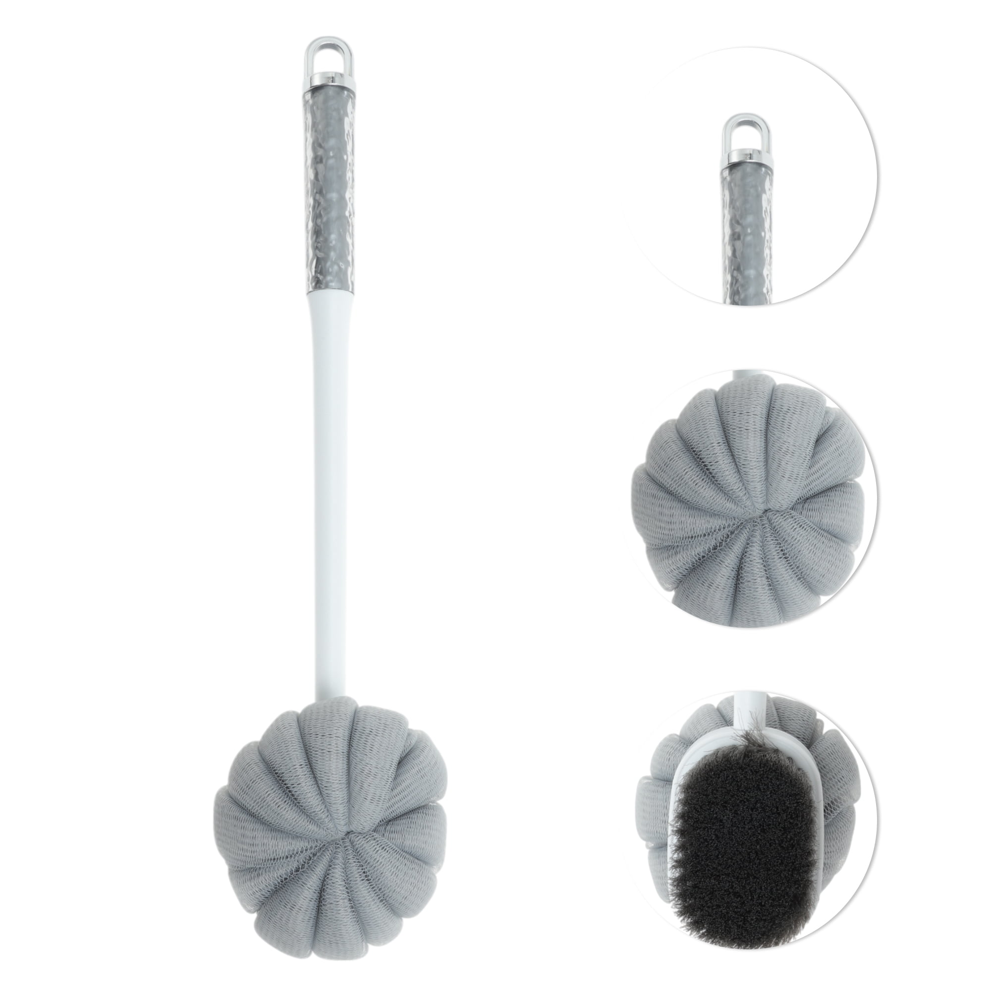 Unique Bargains Wave Handle Bath Brush Body Scrubber 1 Pc Gray White