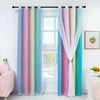 Anjee Blackout Curtains Set of 2 for Bedroom 95 Inches Long Double Layer Rainbow Curtains Grommets Top Star Cutout Ombre Window Drapes with Sheer For Girls Bedroom