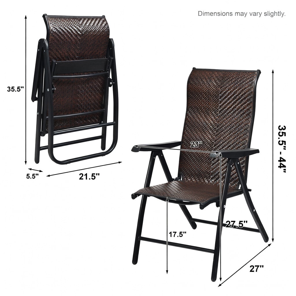 Hommoo 2-Pack Foldable Outdoor Rattan Reclining Patio Chairs, Adjustable Backrest, Weather-Resistant PE Wicker & Heavy-Duty Steel Frame for Backyard, Poolside & Garden, Brown