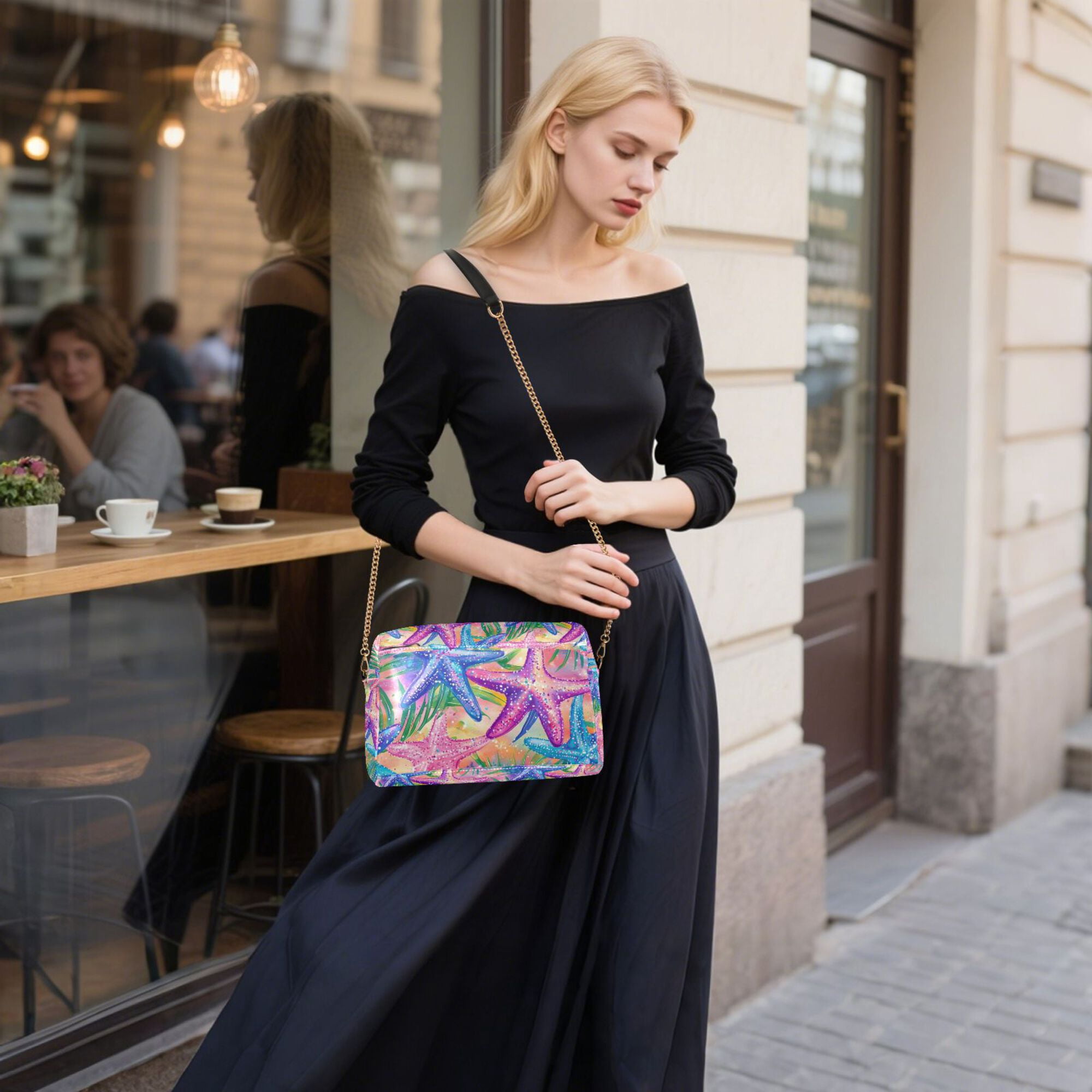 FORMRS Women Crossbody Purse with Chain Strap Vegan Leather Shoulder Handbag, Gradient Starfish Pattern