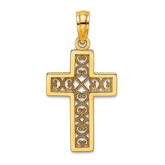 10k Gold Sqr Religious Faith Cross X Lace Center 22.7x13mm Wide Pendant Necklace for Women