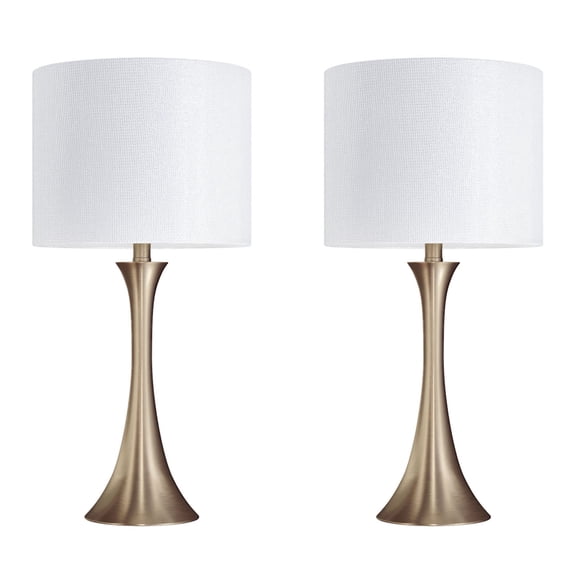 Porch & Den  Bakkom 24" Metal Table Lamp (Set of 2) Gold Plating/Off-White Sparkling Shade