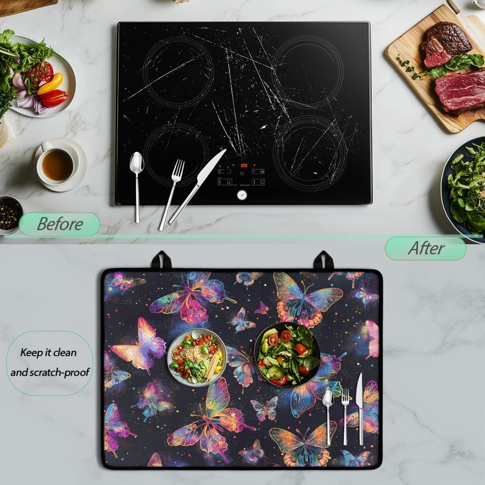Renewold Stove Cover for Stove Top, Ceramic Stove Top Cover Mat Scratch Resistant Oil Resistant Stovetop Cover Oven Mat Protector for Kitchen Decor, Butterfly Colorful