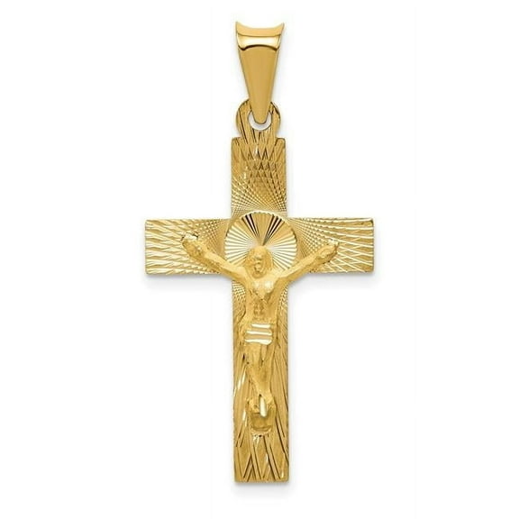 14K Yellow Gold Polished Satin & Diamond-Cut Crucifix Pendant