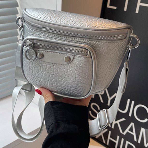 Bolsa De Pecho Frauen Casual Brust Tasche Multi-Reißverschluss Schulter Tasche Weibliche Satchel Tasche (Silber)