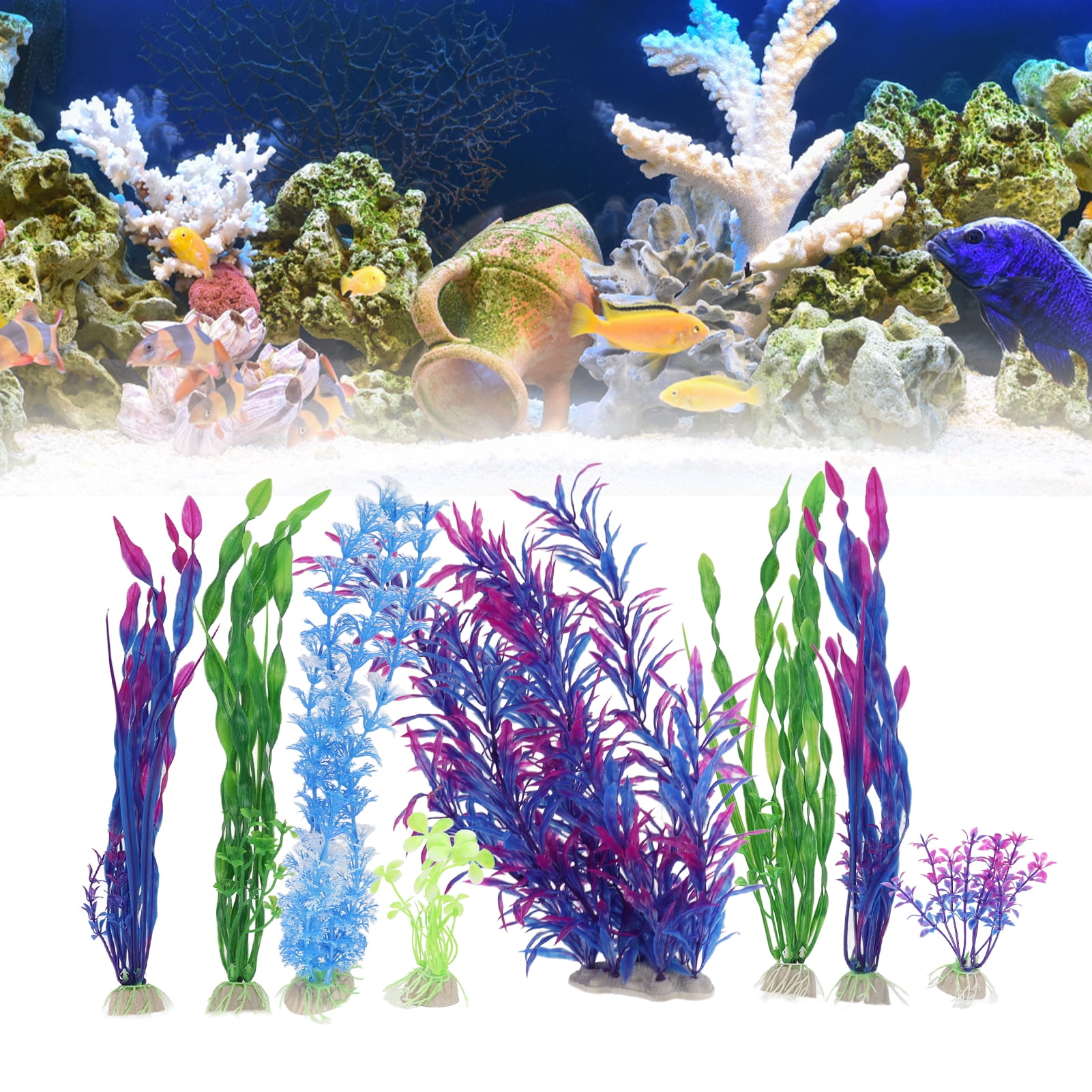 8pc Artificial Seaweed Plants For Aquarium, Safe, Colorful,  Easy To Install, Vivid Decor