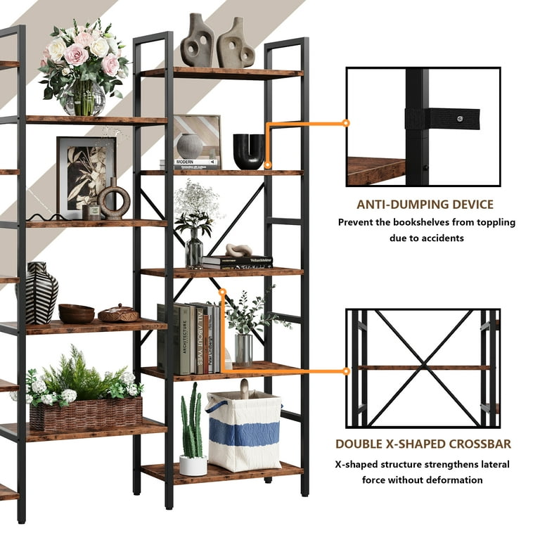  IRONCK Bookcases and Bookshelves Triple Wide 5 Tiers Industrial  Bookshelf, Large Etagere Bookshelf Open Display Shelves with Metal Frame  for Living Room Bedroom Home Office : Home & Kitchen