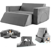 OLAKIDS Modular Kids Play Couch, 8PCS Toddler Sectional Sofa Building Fort for Playroom, Bedroom, Imaginative Convertible Floor Cushion, Foam Set for Boys and Girls (Grey)