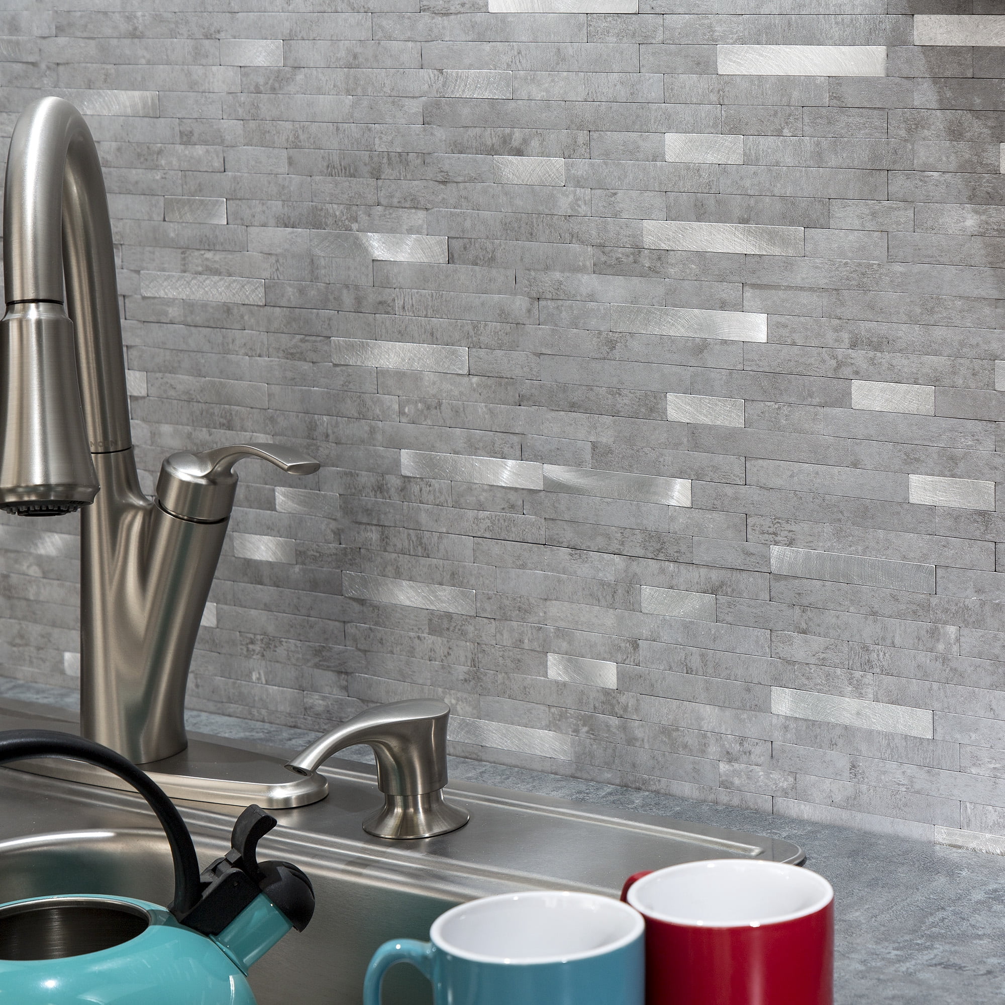 Aspect Collage 12in x 5.8in Peel and Stick Backsplash in Cloud Shimmer 15 Sq Ft Kit