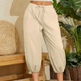 thumbnail image 2 of MITCOWBOYS Pantalons Capri pour Femmes pour l'Été Pantalons Capri Larges Pantalons Courts pour Dames Joggers en Lin pour Femmes Pantalons Cargo Amples Pantalons de Randonnée pour Femmes Beige m (Liquidation), 2 of 3