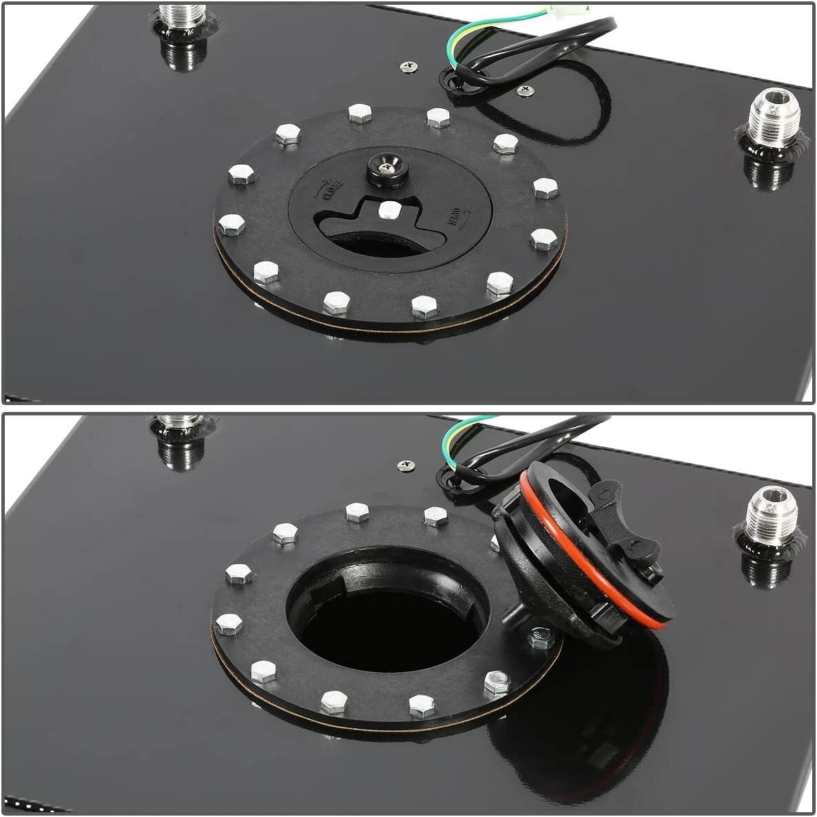 YIUIY 8 GALLON BLACK ALUMINUM FUEL CELL GAS TANK+CAP+LEVEL SENDER+STEEL FUEL LINE KIT