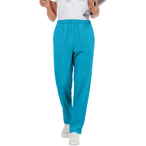 Women's Stretch Scrubs Pants Mid Rise Pull on Workwear Cargo Pocket Full Elastic Waist Comfy Nursing Worker Pants New Womens Wide Leg Pants Style B-2 Sky Blue 4XL