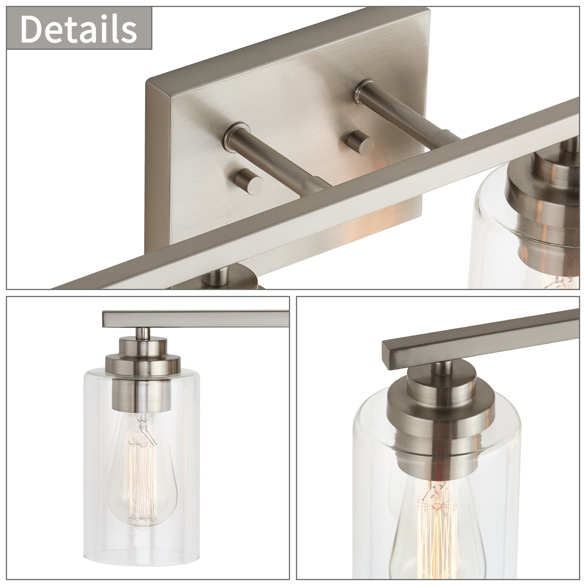 KAWOTI Modern 4-Light Vanity Light Fixtures over Mirror, Brushed Nickel Bathroom Lights with Clear Glass Shade