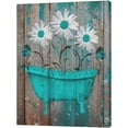 thumbnail image 2 of Rustic Teal Brown Farmhouse Bathroom Decor Daisy Flowers Butterflies Vintage Bathtub Country Bath Wall Art Matted Picture Vintage Floral Poster for Bedroom Living Room Ready to Hang 12x16 inch, 2 of 6
