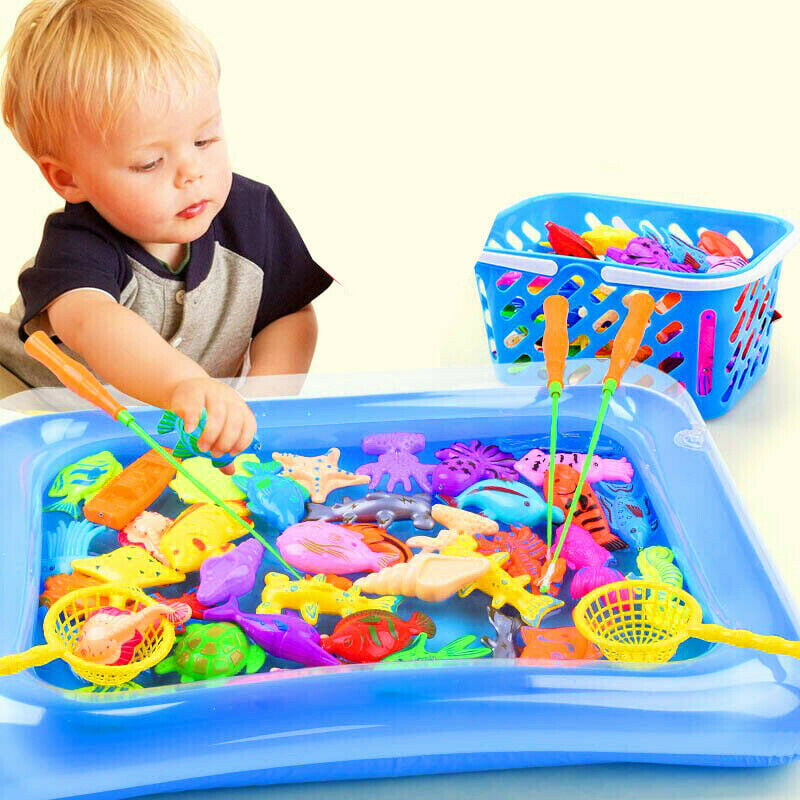 14pcs Fishes Educational Development Wooden Magnetic Fishing Table Jigsaw 