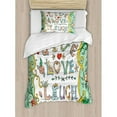 thumbnail image 3 of Live Laugh Love Duvet Cover Set King Size, Ornate Doodle Wreath Inspiring Quote with Flowers Springtime Petals Print, Decorative 3 Piece Bedding Set with 2 Pillow Shams, Multicolor, by Ambesonne, 3 of 3