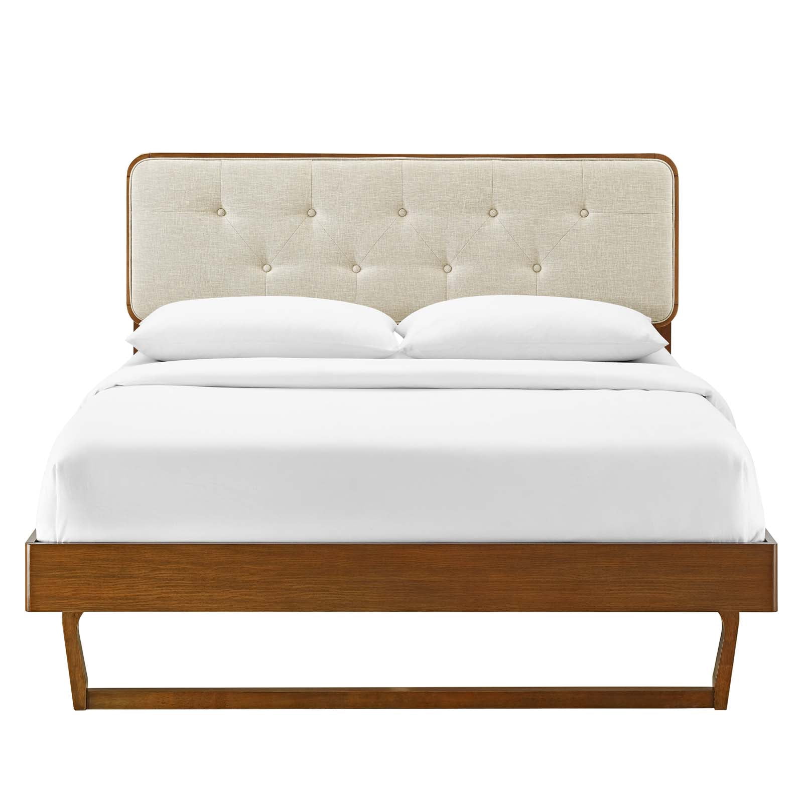 Platform Bed Frame, King Size, Wood, Brown Walnut Beige, Modern Contemporary Urban Design, Bedroom Master Guest Suite
