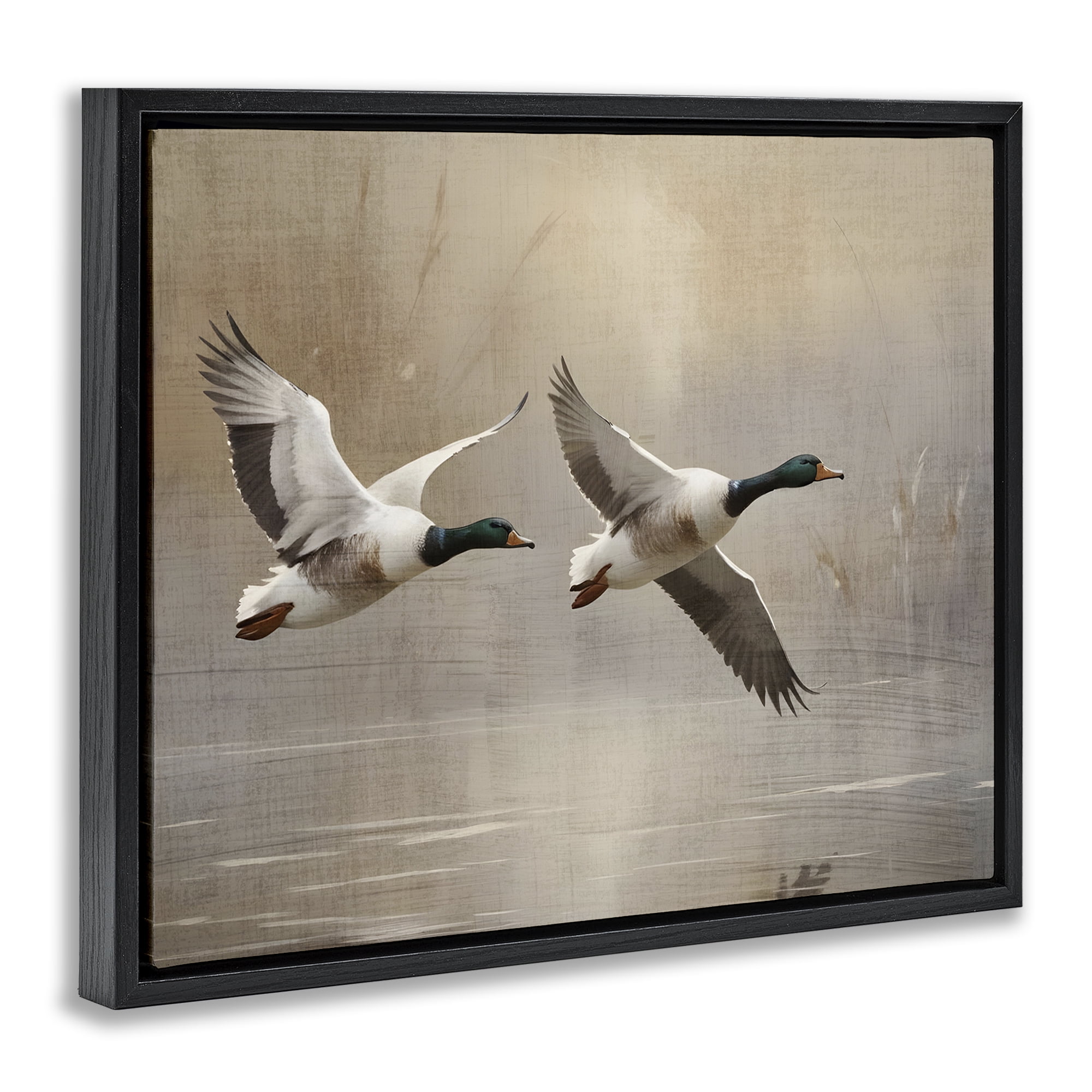 Stupell Industries Mallard Ducks over Pond Black Framed Floater Canvas Wall Art, design by Susan Arnot