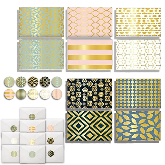 Chenfeng Blank Cards and Envelopes, 50pcs 4"x6" Assorted Note Cards with 10 Elegant Designs and Matching Stickers