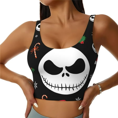 Sigee The Nightmare Before Christmas Q for Womens  Sports Vest with Performance Stretch and Quick Dry Fabric  High Elasticity Running Bra Workout Crop Tank TopsMedium