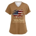 thumbnail image 3 of America 250 Years Scrub Shirt for Women Usa Flag Print Fourth Of July V Neck Tops Short Sleeve Lightweight Relaxed Fit Daily Wear Shirts with Pockets, #01 Light Brown, M, 3 of 4