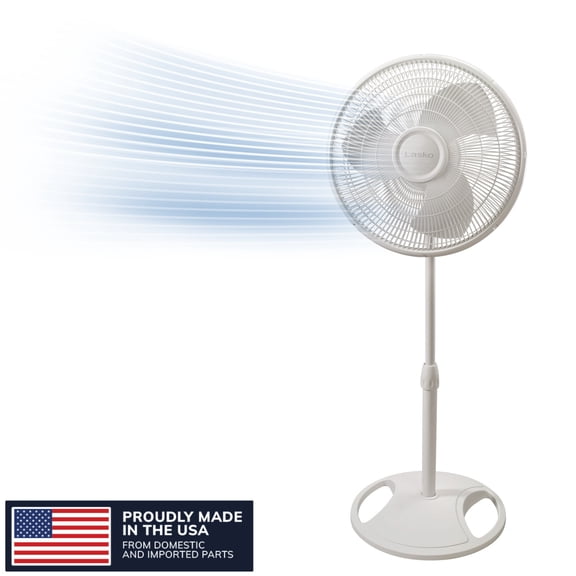 Lasko 16" Oscillating Pedestal Fan with Adjustable Height and Tilt-Back Head for Whole Room Cooling, White, S16200