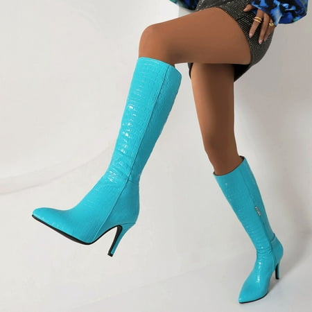 

Njoeus High Boots Over The Knee Boots Autumn/Winter Candy-Coloured Side Zipper Embossed High Heel Boots For Ladies Womens Boot