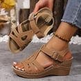 thumbnail image 4 of Rokment Women's Platform Wedges Gladiator Dressy Sandals Vintage Casual Leather Hollow out Chunky High Heels Ankle Strap Dress Sandals for Beach Summer 2026 Brown Size 9, 4 of 7