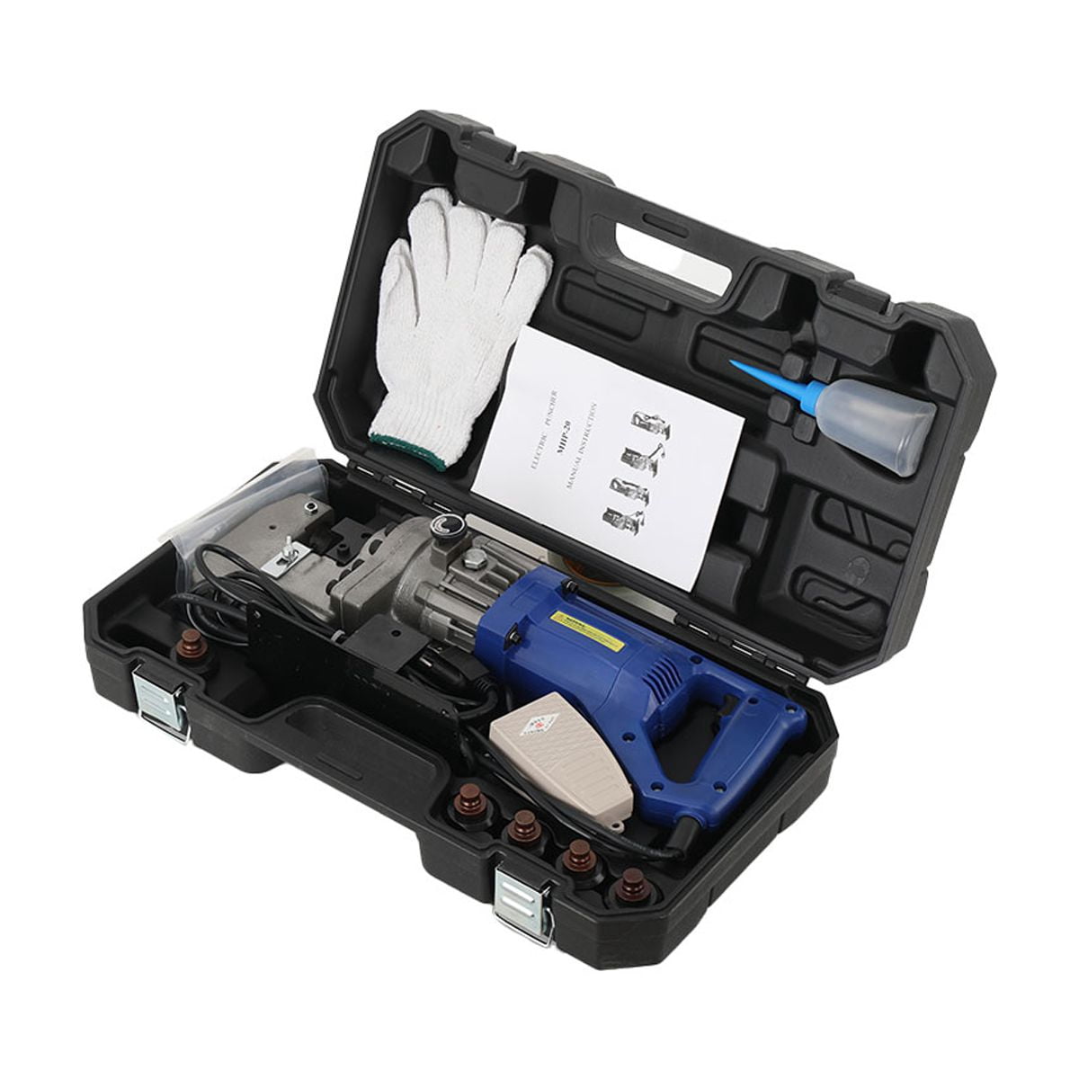 YILIKISS Hydraulic Hole Puncher Cutting Thick 1-1.4",Electric Hydraulic Hole Punching Tool w/ 5-Dies Set,Hydraulic Metal Hole Puncher w/Manual Oil Return Switch, Hydraulic Hole Punch Machine 1200W