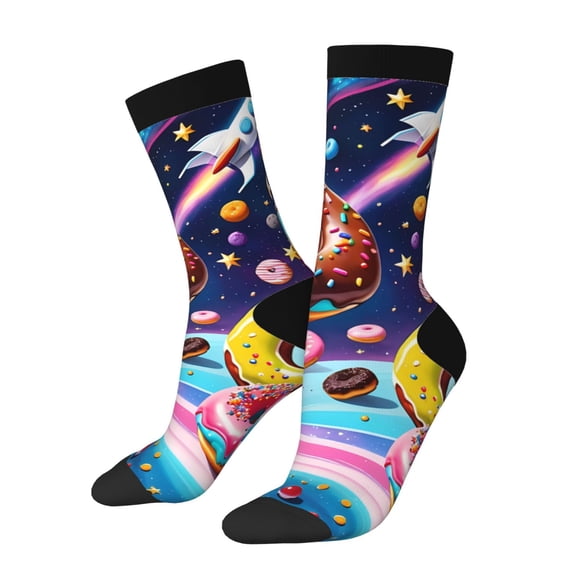 Vsdgher Space Colorful Donut Crew Socks for Men & Women, Breathable Casual Athletic Ankle Socks