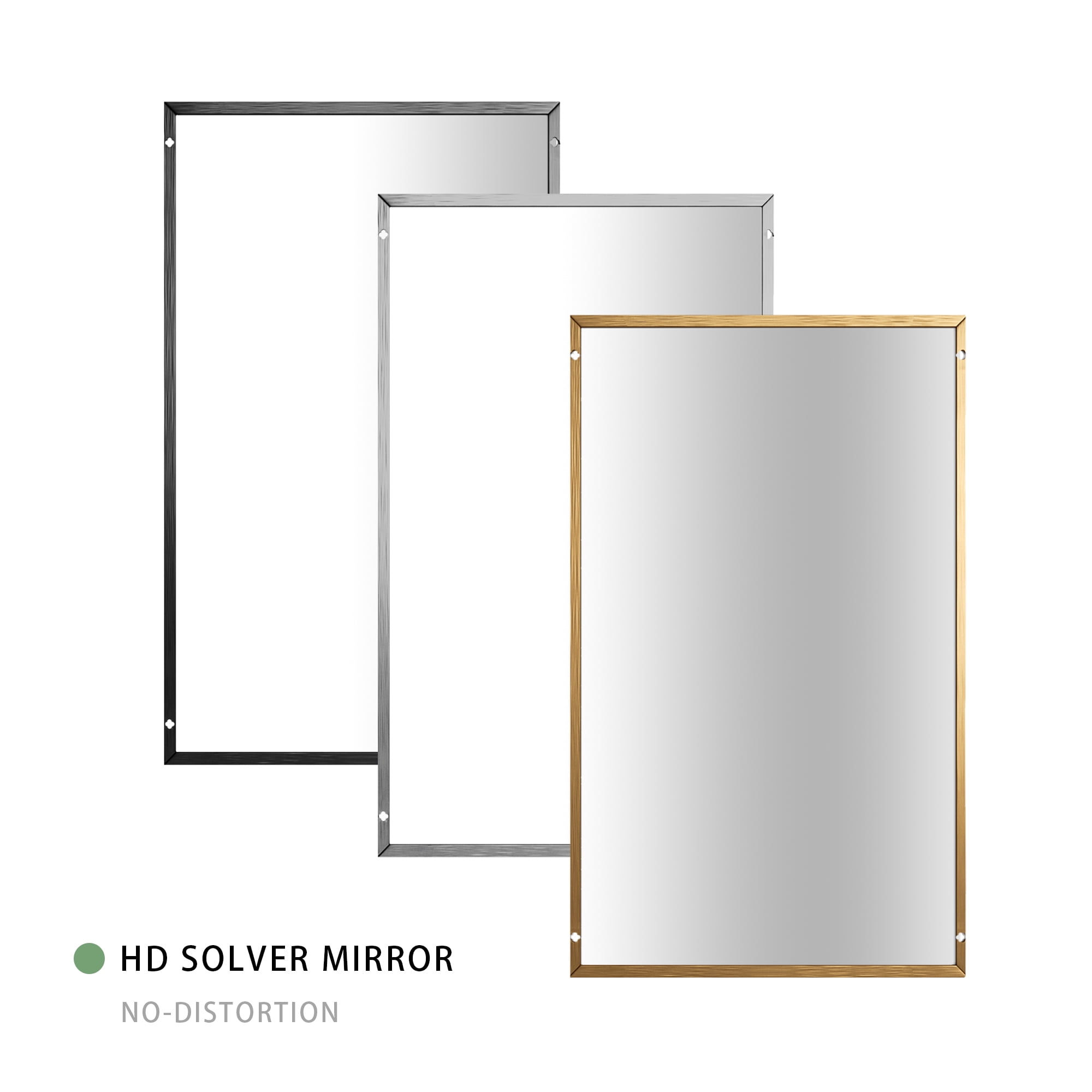 MAYEERTY 60"x35" Aluminum Alloy Right Angle Rectangular Black Full Body Mirror No Stand for Bedroom or Living Room