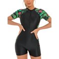 thumbnail image 2 of RUNQHUI Women Short Sleeve Boyleg Swimsuit One Piece Wetsuit UPF50+ Rash Guard Bathing Suit Green&Red M, 2 of 5