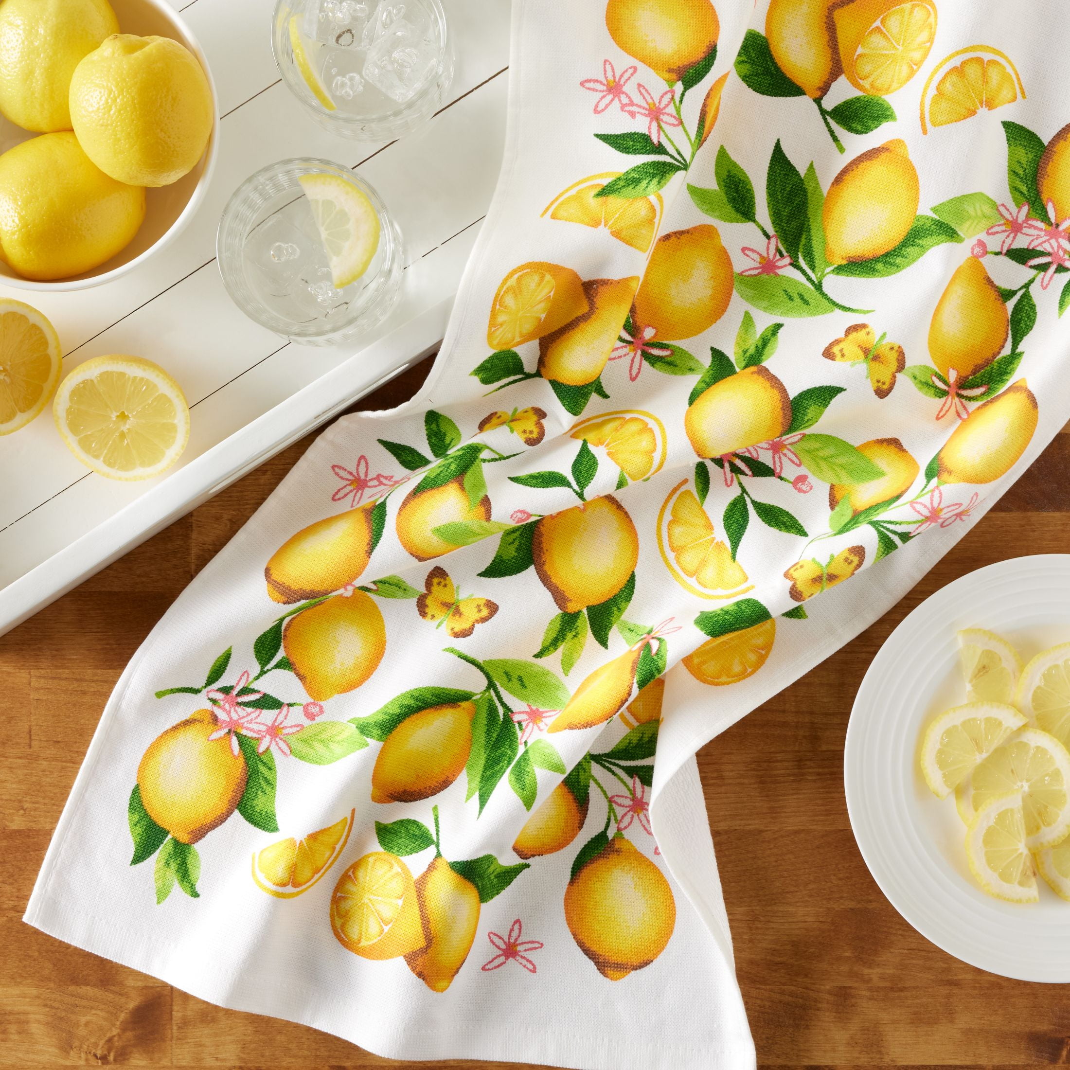 (4 pack) Mainstays Printed Cotton Kitchen Towel, Lemons, 15 in x 25 in, 1 Piece