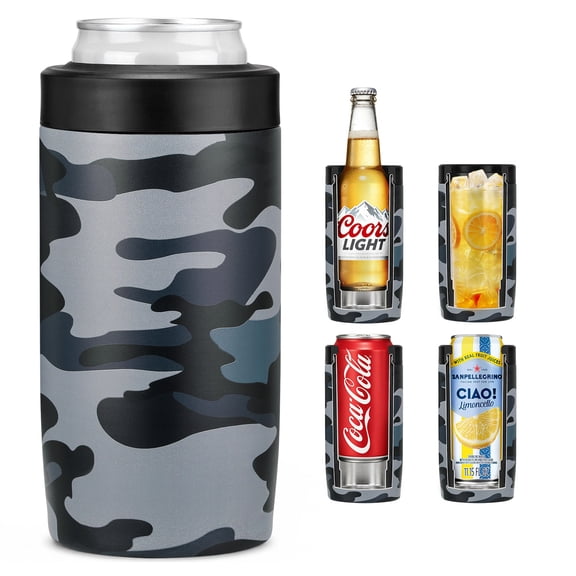 Jslove 4 in 1 Insulated Can Cooler - Universal Size for 12 oz Cans, Slim Cans, and Bottles - Camouflage