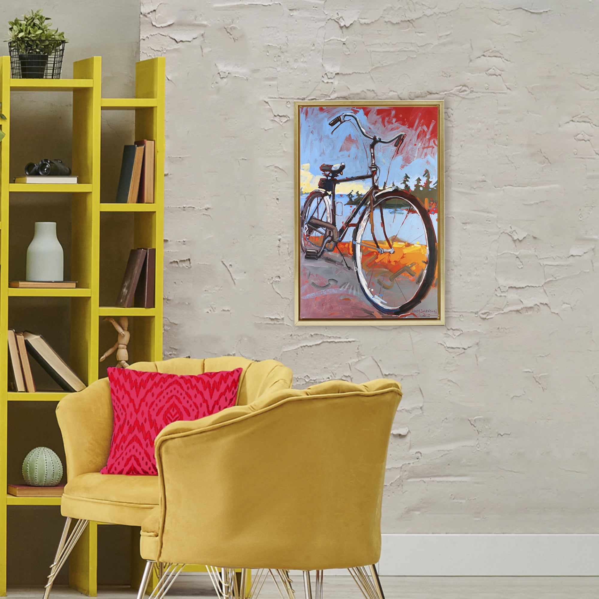 Tonight Bicycle Journey Gold Framed Floater Canvas Wall Art, design by Adam Swanson