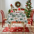 thumbnail image 4 of Rectangular Christmas Tablecloth, Vintage Polyester Fabric with Water-Repellent Finish, Festive Decoration for Kitchen, Picnic, and Party Tables, White and Green, 140×100 cm, 4 of 6
