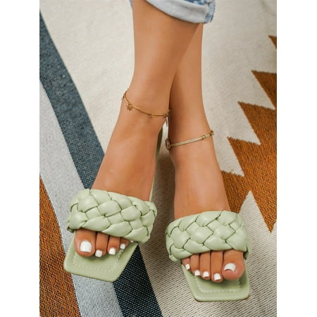 

Women s Braided Open Toe Flat Slide Sandals Casual Summer Fashion Walking Slippers Shoes Green EUR42(10.5)