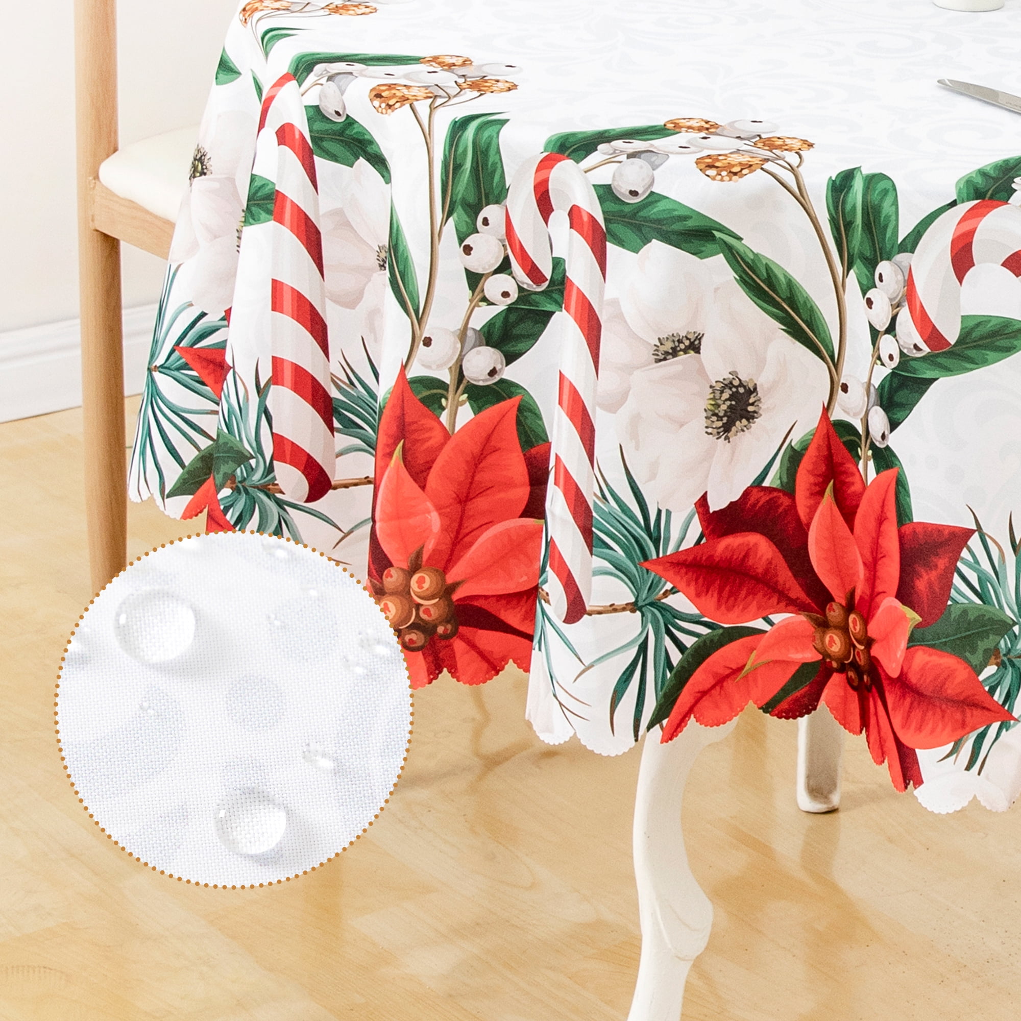 RAY STAR Polyester Christmas Tablecloth 60 inch Round Machine Washable Table Cloths, Thick Can not See Through Heavy Duty Tablecloth