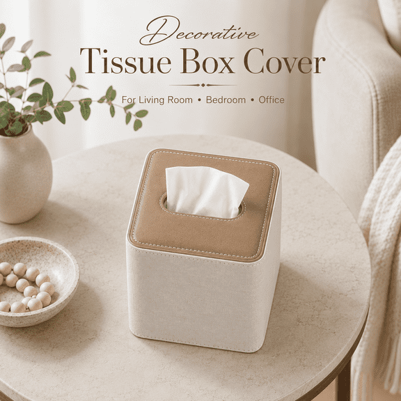 MORAVE Linen Square Tissue Box Cover, PU Leather Holder with Magnetic Closure, Cube Style for Bathroom Bedroom Office Countertop