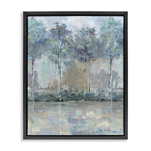 Stupell Industries Coastal Subdued Impression of Trees Black Floating Frame Canvas Art, 17 x 21, by Sally Swatland
