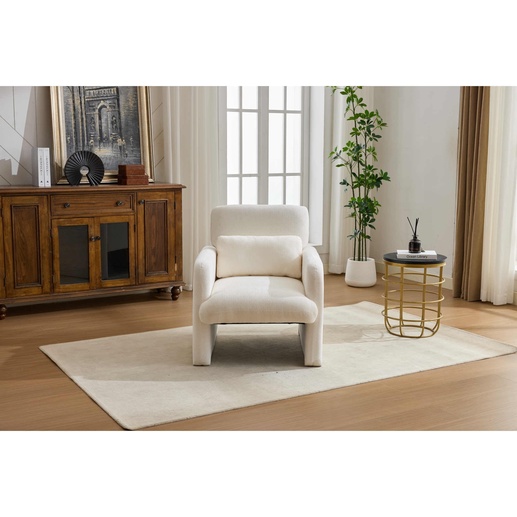 Leumius Modern Accent Chair, Contemporary Boucle Fabric Accent Armchair Comfy Upholstered Leisure Single Sofa Chair for Living Room Bedroom Apartment Office White