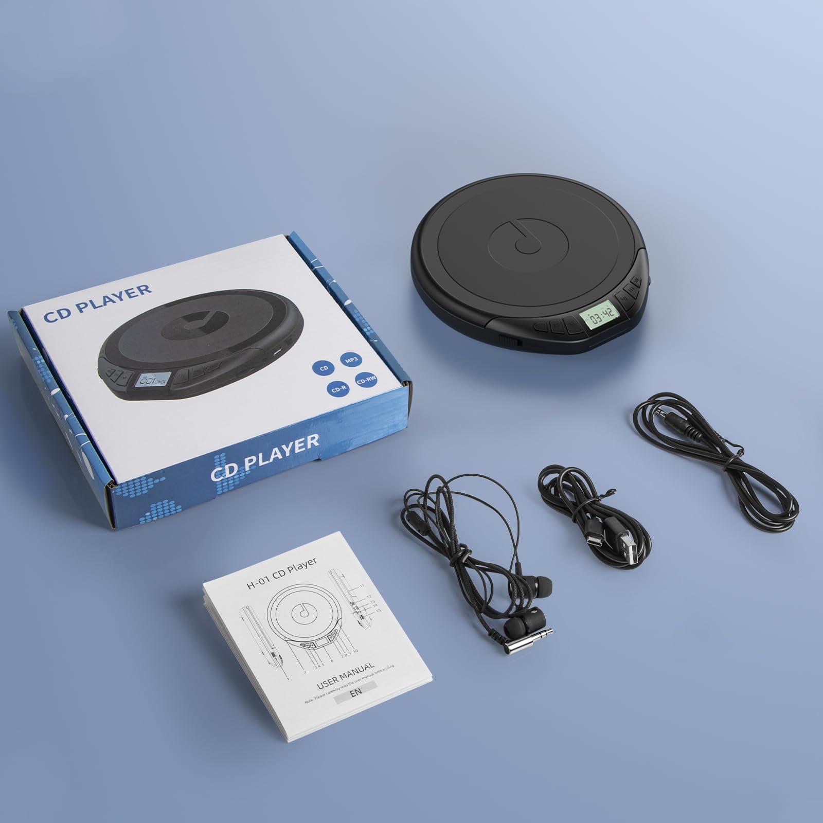 Ooosea CD Player Walkman Portable with Earphones,CD Player for Car Anti-Skip Shockproof,CD Player for Home with Headphones Jack USB AUX, LCD Display CD Disc