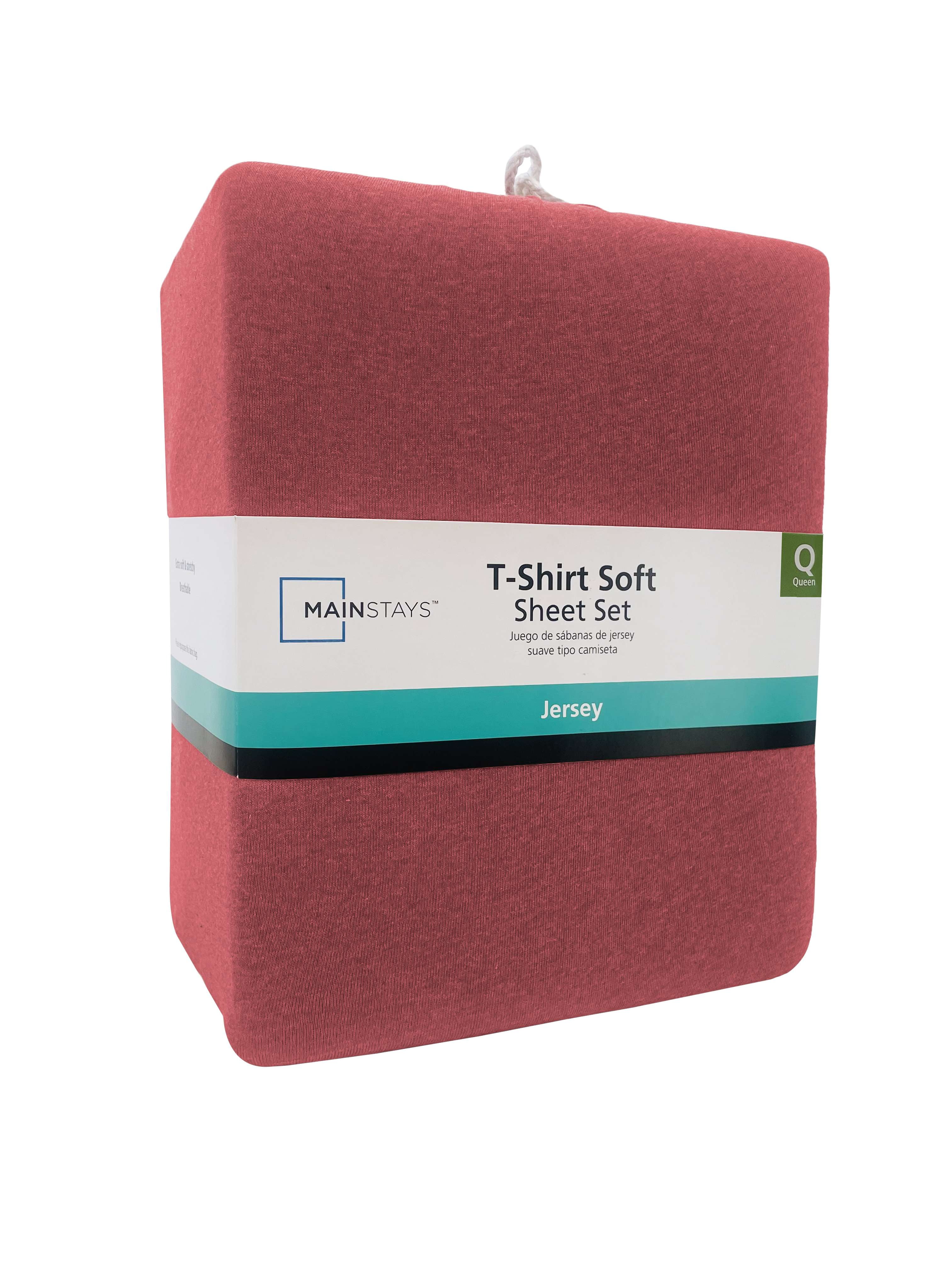 Mainstays Cotton Rich Extra Soft Jersey Bed Sheet Set, Queen, Red Sedona, 4 Pieces