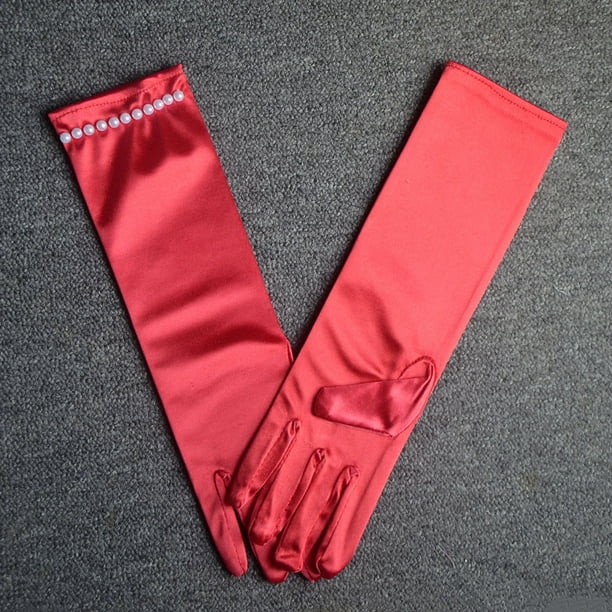 Vestido de princesa para niñas, vestido de boda, guantes para niños, guantes largos de cinco dedos blancos, guantes pequeños para niñas de flores para bodas