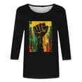 thumbnail image 4 of miqiqism Womens 3/4 Sleeve Tops Shirts Trendy Flag Printed Tshirt Crewneck Pullover Tunic Blouses Loose Fit Tee Shirt February Black History Month T-Shirt,02_Black,3X-Large, 4 of 4