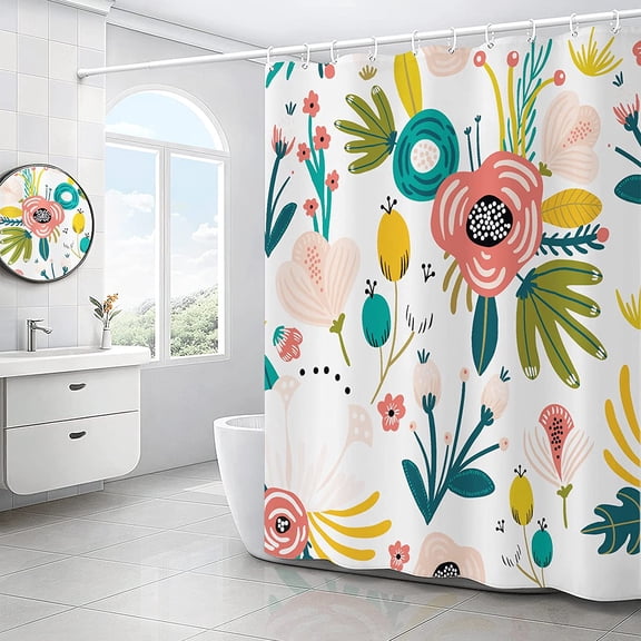 Boho Shower Curtain Floral Shower Curtain (72’’ x 72’’), Flower Tropical Leaves Shower Curtains, Shower Curtains for Bathroom with 12 Hooks Polyester Fabric Shower Curtain Set Bathroom Curtain