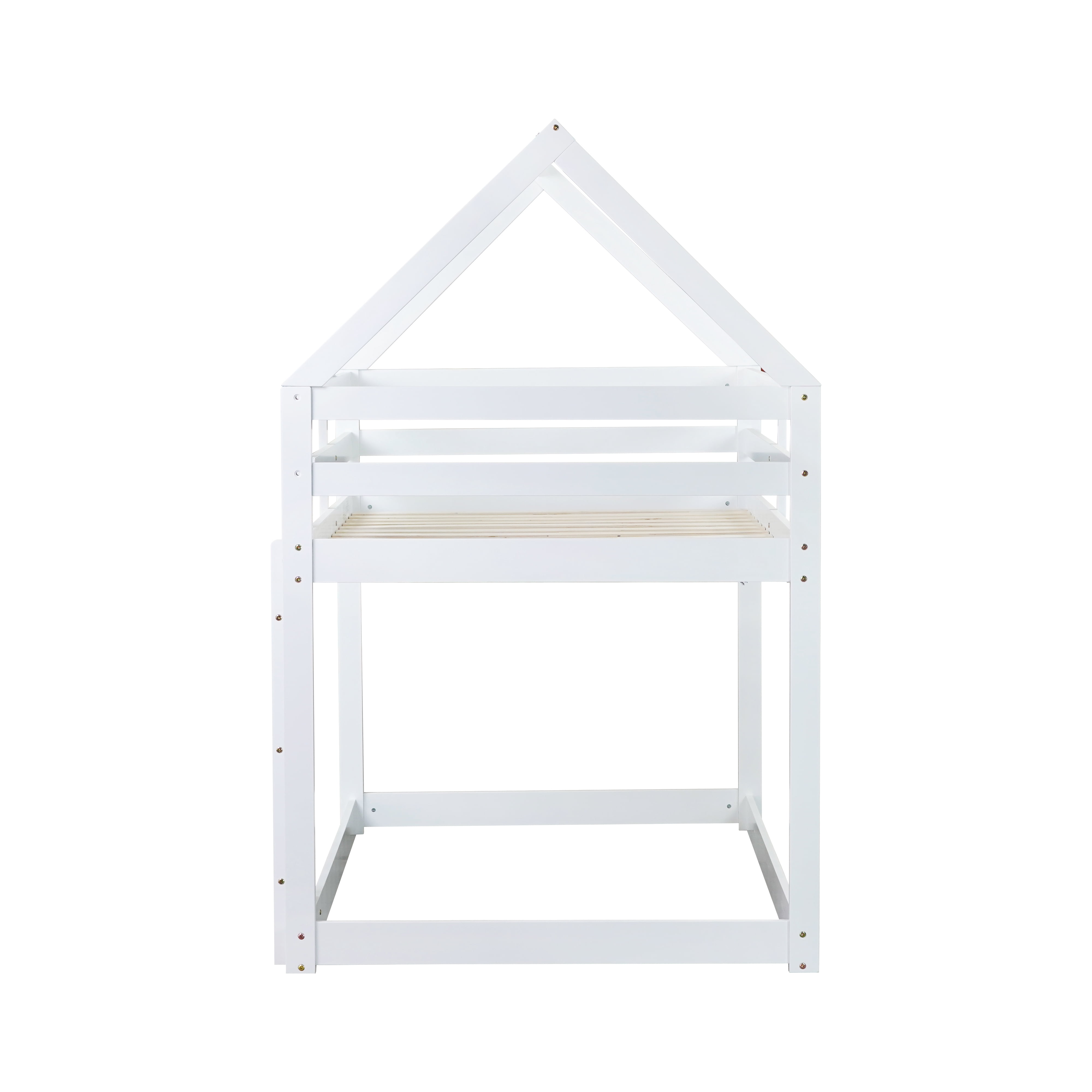 Miniyam Wood Twin over Twin Bunk Bed, House-Shaped Design for Kids and Teens, White
