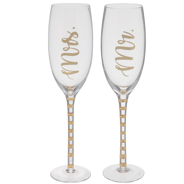 Mr & Mrs glasses BRIDE and GROOM  Wedding Glasses Champagne Flutes X2 